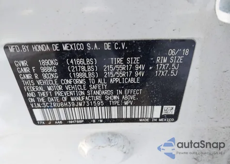 2018 Honda Hr-V Lx z USA, uszkodzony, nr VIN 3CZRU6H39JM731595